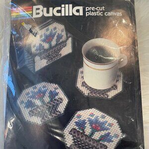 NEW Vintage Bucilla Pre-Cut Canvas "Country Basket Coasters" Set of 7